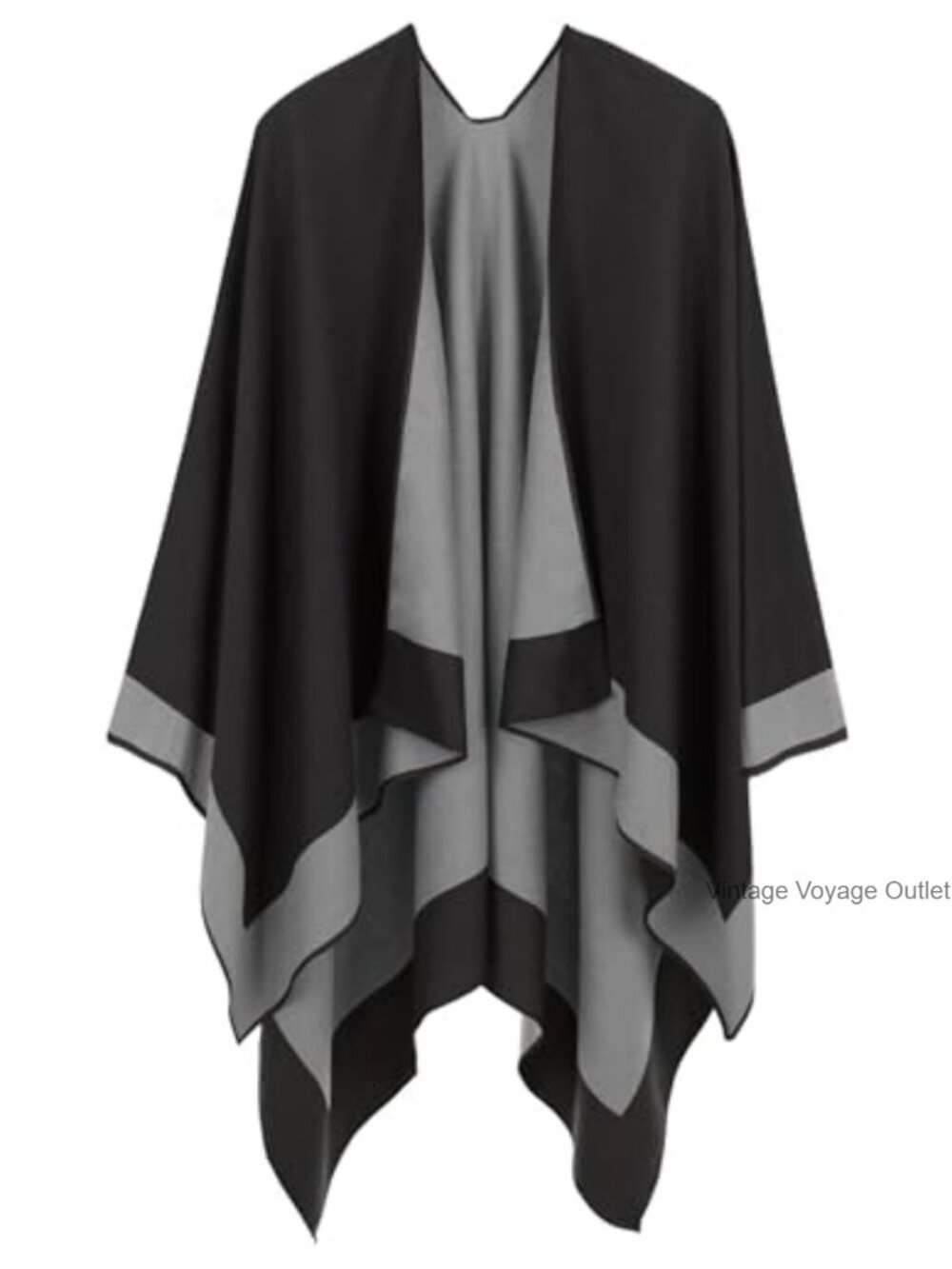 Reversible Open Front Poncho Cape Shawl Wrap Oversized Cardigan